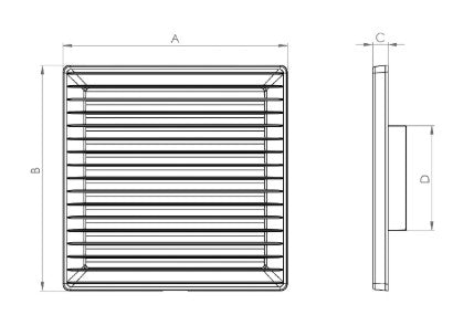 Kvadratisk ventilationsrist - Ø125, 170x170x11,5mm, Brun