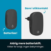 Divo trådløs dørklokke 230V m/tryk sort