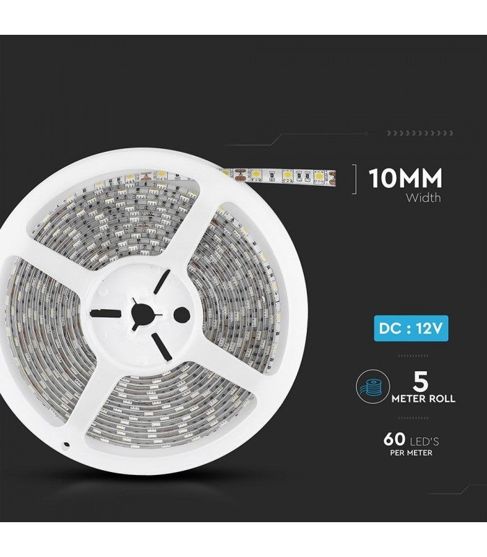 10,8W/m LED bånd 4500K, Dags hvid, 5 meter, 12V