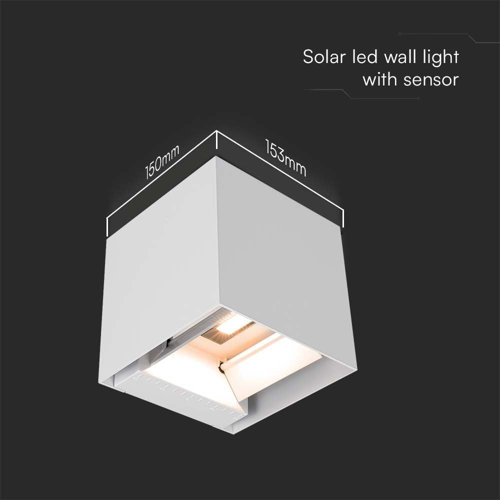 V-Tac 3W Solcelle væglampe LED - Hvid, sensor, IP65 - Effekt: 9W, 860lm, vejr- og vandtæt (IP65)