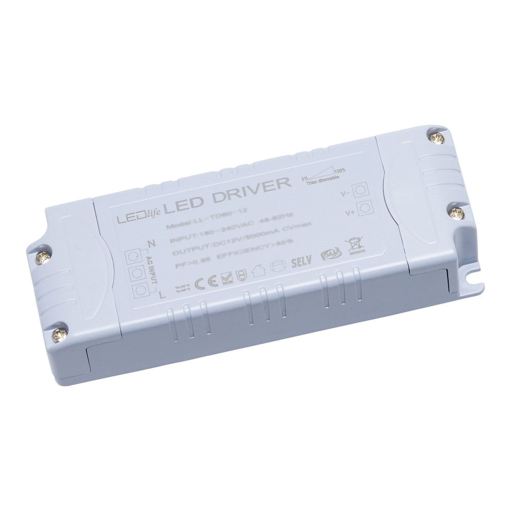 LEDlife 60W dæmpbar strømforsyning - 12V DC,5A, IP20 indendørs (Med 3 års producentgaranti)