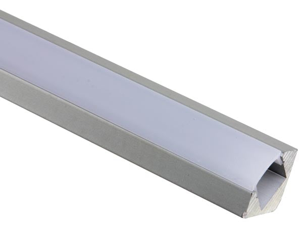 Alu. LED strip profil - 45° hjørne dyb, Diffus (2m)