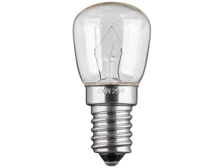 Køleskabspære - 230V / 25W, E14 sokkel, Klar (Ø26 x 56mm)