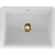 Lavabo Mataro II keramik køkkenvask Hvid med PVD messing afløb