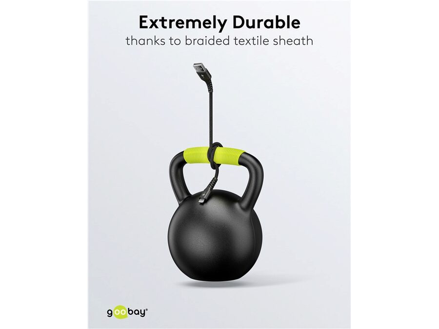 USB-A til Lightning Supersoft PD Tekstilkabel, 3A, Sort (3m)