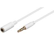 4pol audioforlængerkabel - 3,5mm JACK han/hun, Hvid (1,5m)