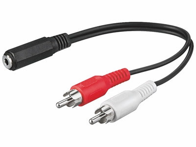 Audiokabel - 3,5mm st. JACK hun til 2x RCA(phono) han (0,2m)