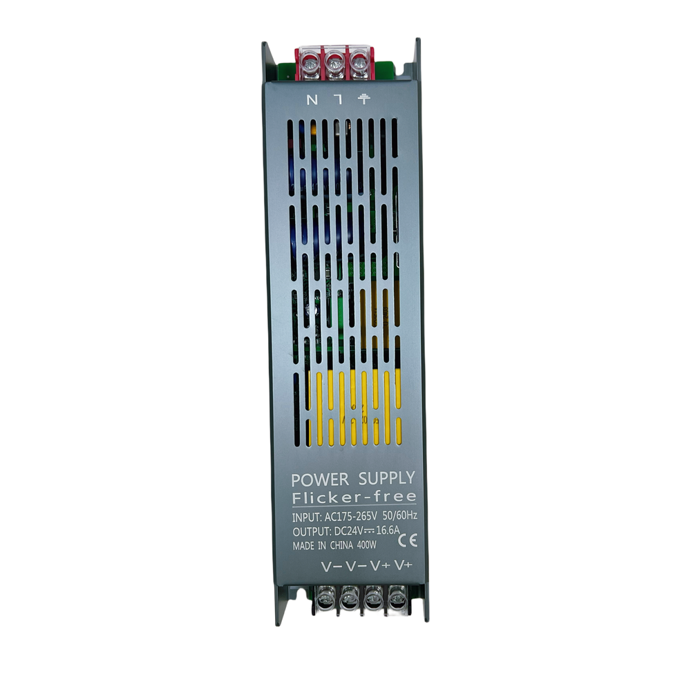 Strømforsyning 24V DC - 400W, 16,6A, flicker free, IP20 til pålidelig strømforsyning og stabilitet