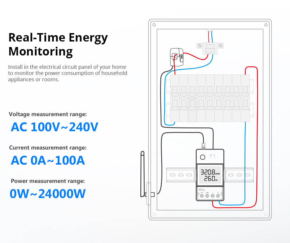 Pow Ring - Wi-Fi Smart Switch m. strømmåler, 100A