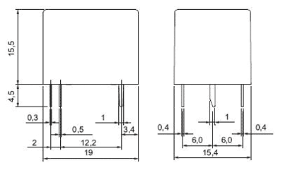 Miniature relæ - 12VDC 10A, 1 x skifte (SPDT), 5-ben 2mm