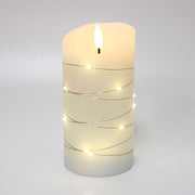 LED Bloklys med lyskæde og flammeeffekt, 15cm høj, inkl. fjernbetjening, ægte stearin, Ø7,5cm