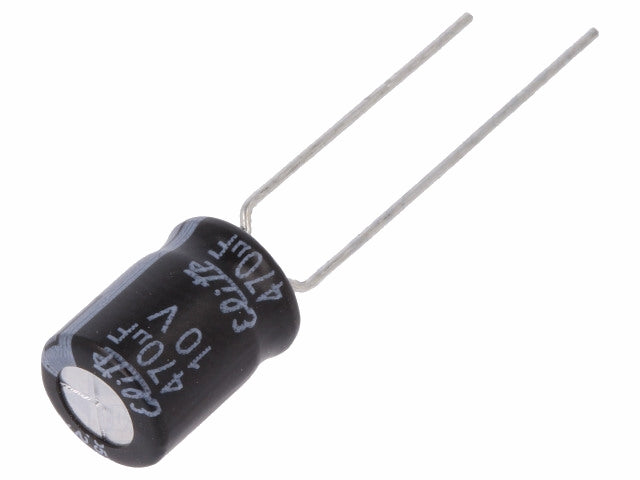 470uF / 10V Lodret elektrolyt, Ø8x11,5mm (105°C)