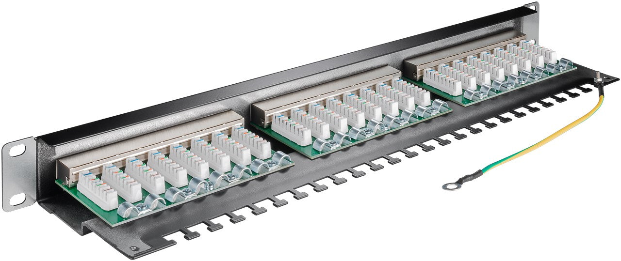 19" Patch panel - 1U, 24 x RJ45 CAT6 skærmet, Sort