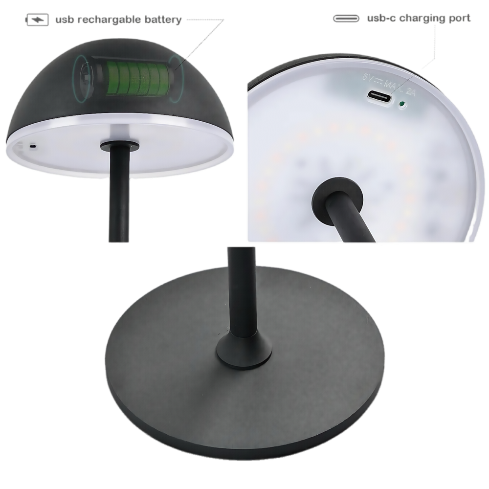 Opladelig LED bordlampe Inde/Ude - Grå, Touch Dæmpbar, 3i1, IP54 Udendørs, 3W, 300lm, RA80