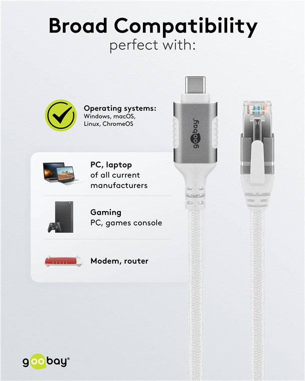 USB-C™ 3.1 til RJ45 netværkskabel, Hvid (5m)