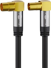 HQ TV antennekabel - 4 x skærm, 90° COAX han/hun, Sort (2m)