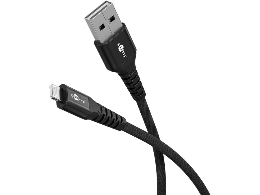 USB-A til Lightning Supersoft PD Tekstilkabel, 3A, Sort (1m)