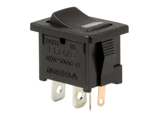 Vippekontakt - 1P OFF-ON 5A-250V, Sort m. rød LED
