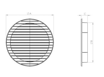 Rund ventilationsrist, ABS plast - Ø90mm, Grå