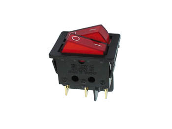 Vippekontakt - 2 x OFF-ON, 10A/250V, Rød lys