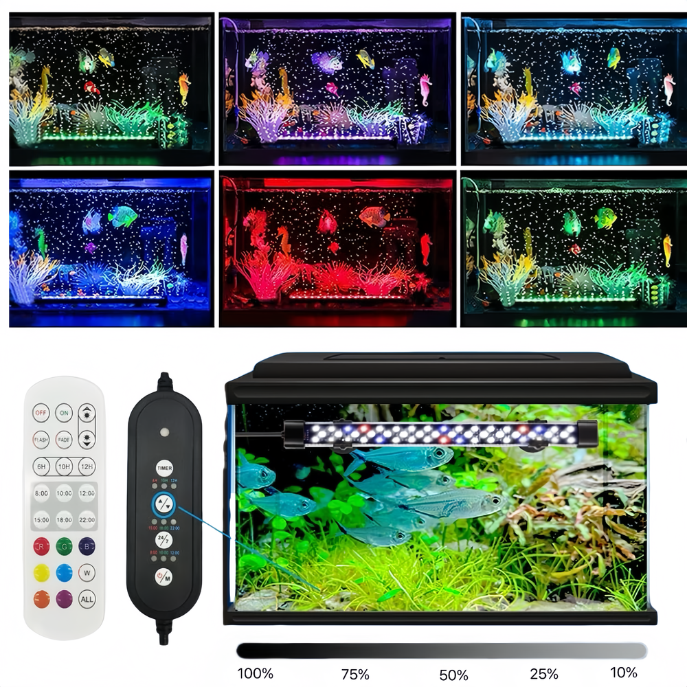 20cm RGB+NW Akvarie Armatur med Luftpumpe Tilslutning - 8W, IP68, 230V - Ideel til Farverigt og Naturligt Lys i Dit Akvarium