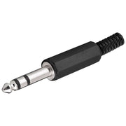 JACK stik - 6,35mm stereo han, Sort plast