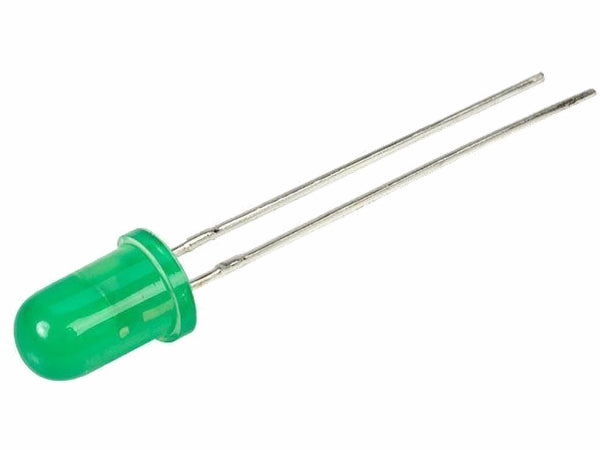 5mm 12V LED - Rund, GRØN diffus + modstand (32mcd 60°)