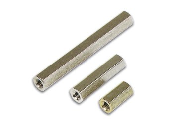 Afstandsmøtrik - 8mm, hun til hun, M3, Messing