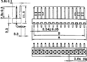 Printfatning - NS25, 2pol (1x2) han 90° 2,54mm benafst.