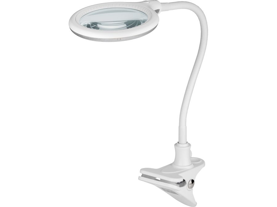 LED-luplampe m. clip-holder og bordfod - 5W, 3 dioptri, Hvid