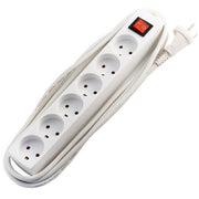 Stikdåse børnesikret 6-vejs 1,5m m/afb m/jord hvid