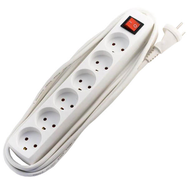 Stikdåse børnesikret 6-vejs 1,5m m/afb m/jord hvid