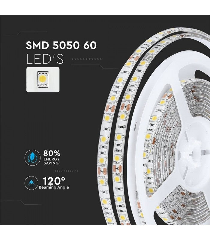 10,8W/m LED bånd 4500K, Dags hvid, 5 meter, 12V