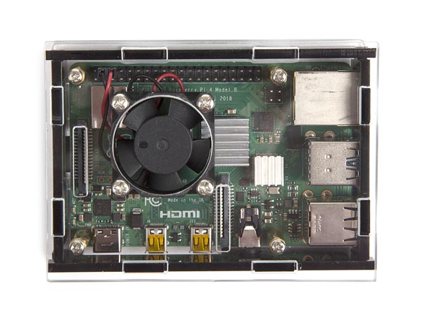 Raspberry Pi 4 kabinet m. aktiv køling, Plexiglas