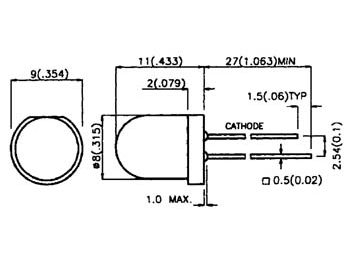 8mm LED - Rund, RØD diffus (20mcd)