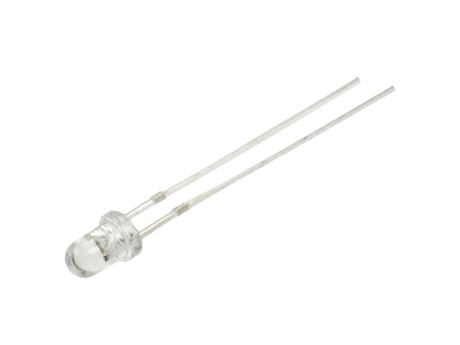 3mm 12V LED - Rund, Kold Hvid, Vandklar (4200mcd 30°)