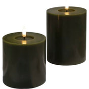 Oliven grønne Led Vokslys, 2 pak, Med 3D flamme, og timer, IP20