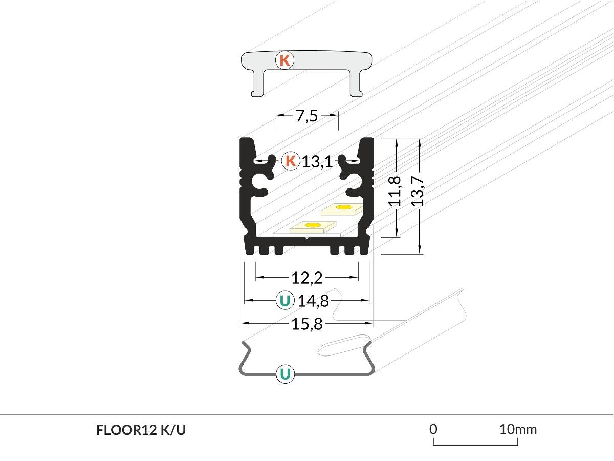 DIOFLEX Alu profil FLOOR12 K/U 2m 15,8x13,7mm