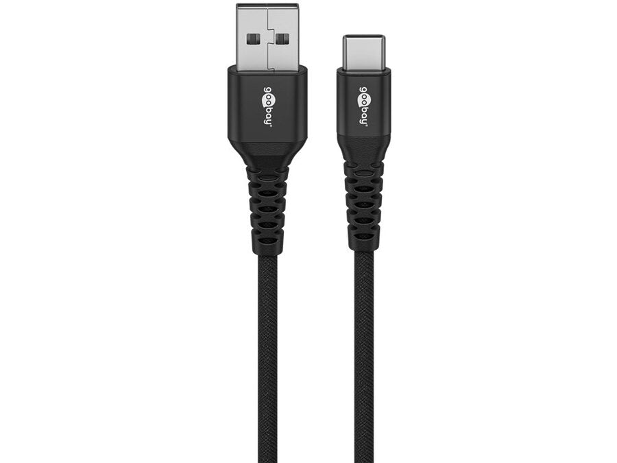 USB-A til USB-C Supersoft PD Tekstilkabel, 3A, Sort (3m)