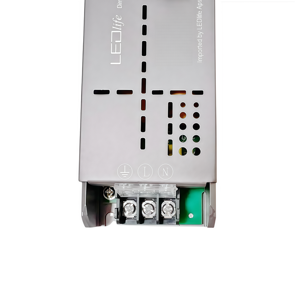 Dæmpbar 12V 200W strømforsyning med flicker free teknologi - 12V DC, 16,6A, input 230V, output 12V