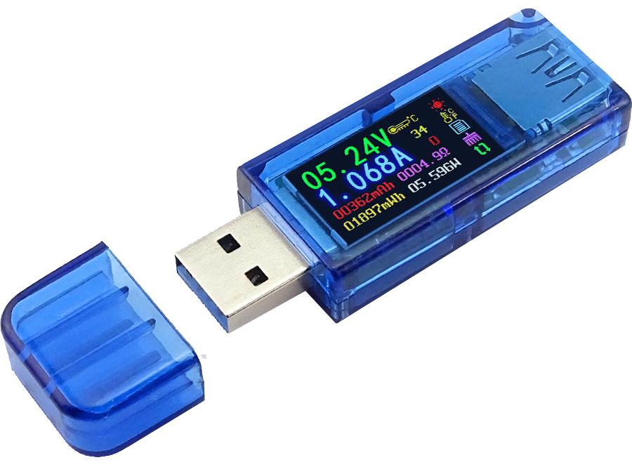 USB multimeter - Måler Volt/Amp., maks. 4A, LCD