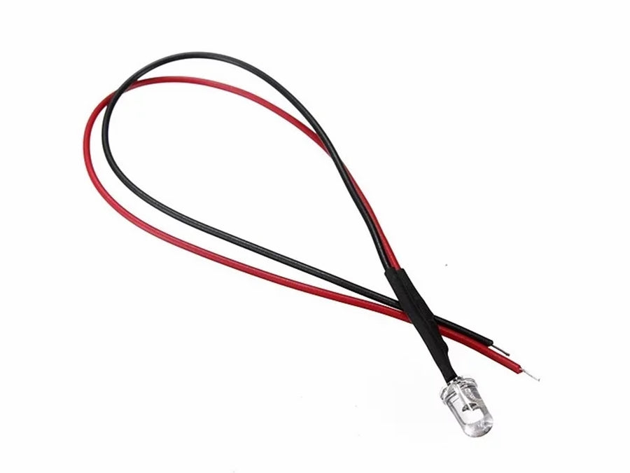 12V 5mm UHB LED m. ledning - Rød (4000mcd)