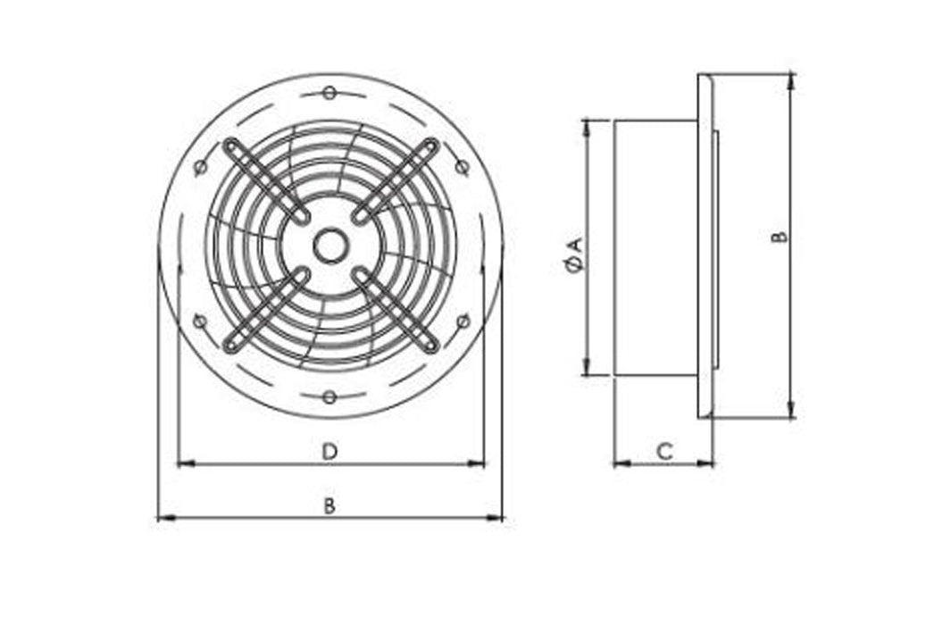 Industriel vægventilator - aRos Ø250mm, 80W, 1600m3/t