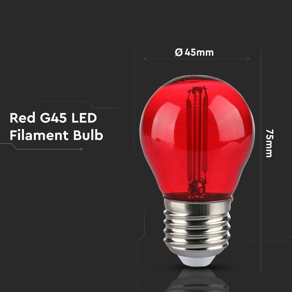 V-Tac 2W Rød LED Kronepære E27 Sokkel - Erstatter 10W, 230V, 60lm, RA80