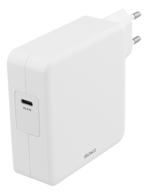 DELTACO USB-C VÆGLADER, 87 W, HVID