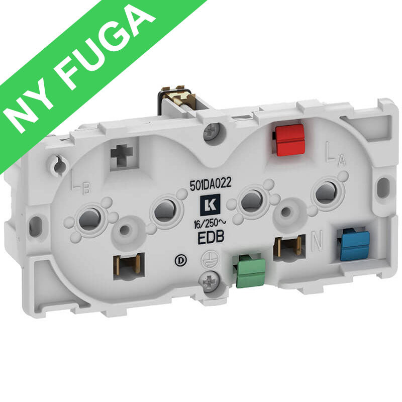 Fuga dobbelt stikkontakt EDB 2-polet m/jord 2m