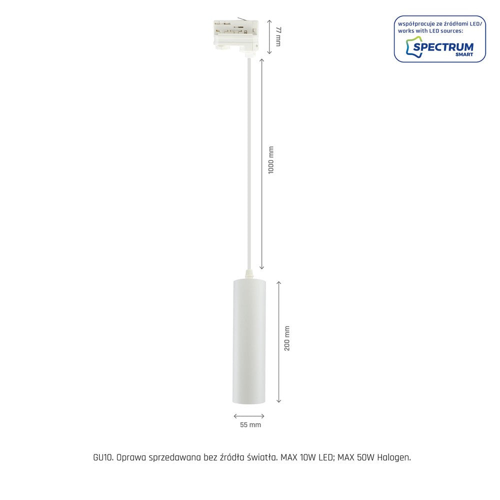 MADARA MINI II GU10 pendellampe til 3-faset skinne 230V IP20 Ø55 x 200mm HVID - 230V