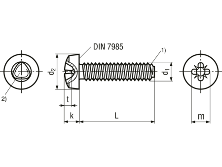 Maskinskrue, panhoved - M2x5mm, pozidriv PZ1 (50 stk.)