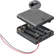 Batteriholder til 4xAA bat. m. afbryder, Sort (m. ledn.)