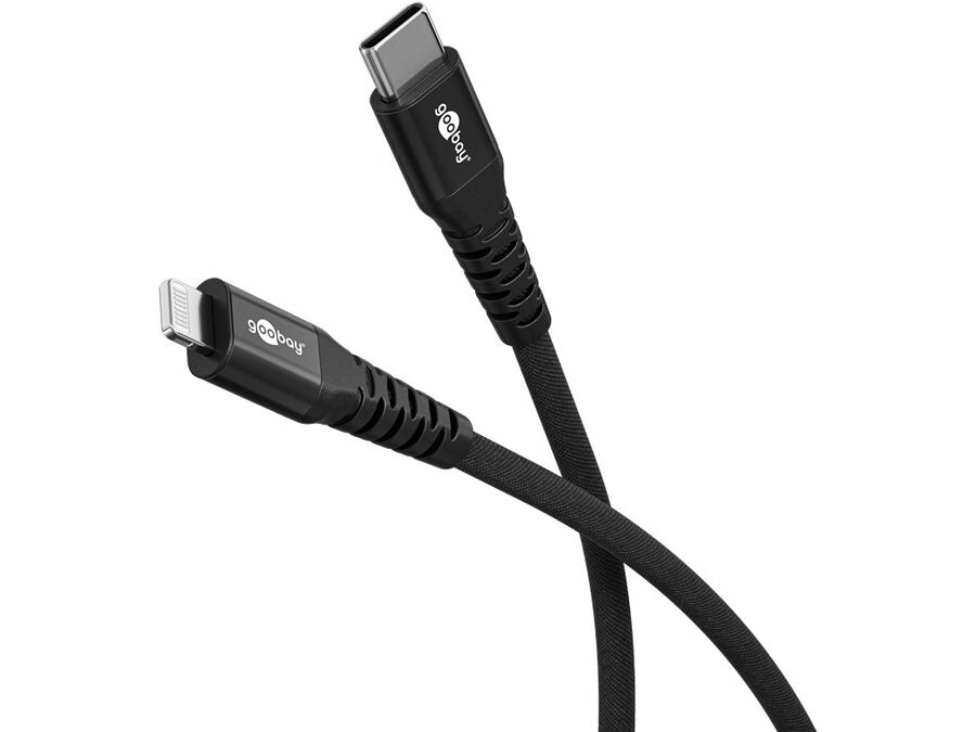 USB-C til Lightning Supersoft PD Tekstilkabel 3A, Sort (0,5m